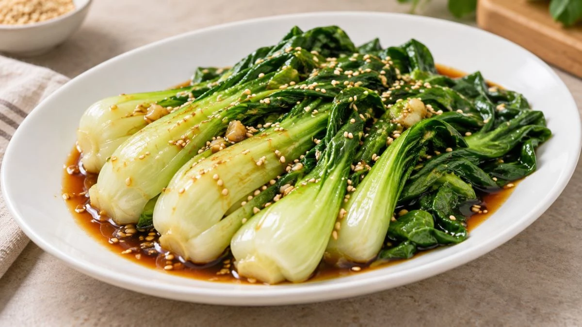 청경채찜. 기사 이해를 돕기 위해 AI로 제작한 자료 이미지로, 실제 모습과 다소 차이가 있을 수 있습니다.