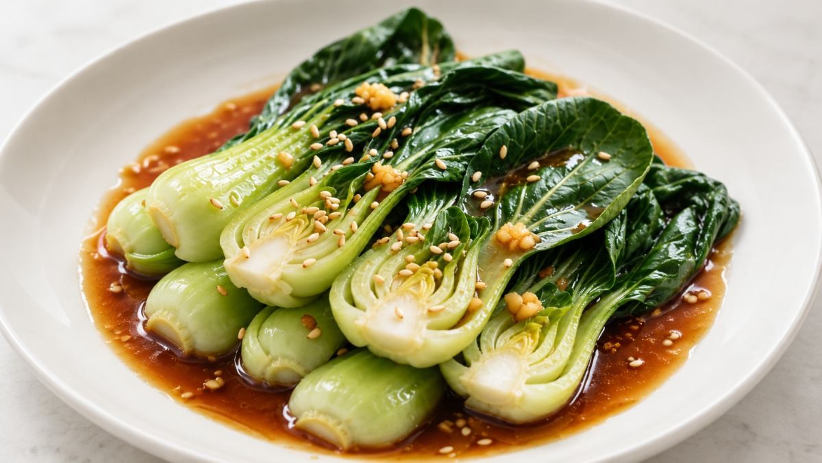 맛있는 청경채찜. / 기사 이해를 돕기 위해 AI로 제작한 자료 이미지로, 실제 모습과 다소 차이가 있을 수 있습니다.