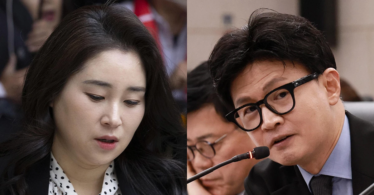 김계리(왼쪽) 변호사와 한동훈 무소속 의원. / 뉴스1