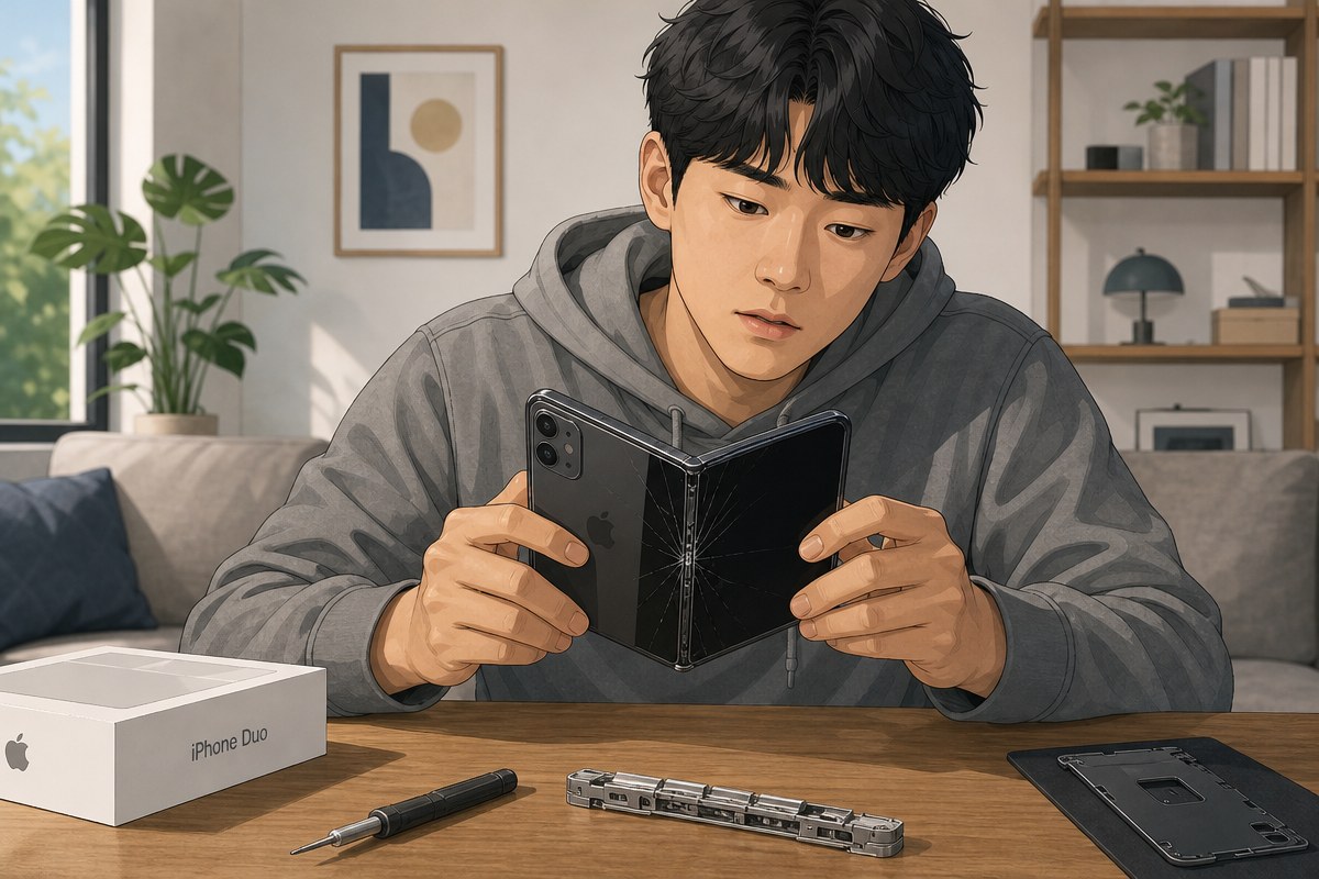 아이폰 듀오 뜯어본 유튜버, 힌지 속 얇은 링크가 홈에서 부러진 것 확인했다