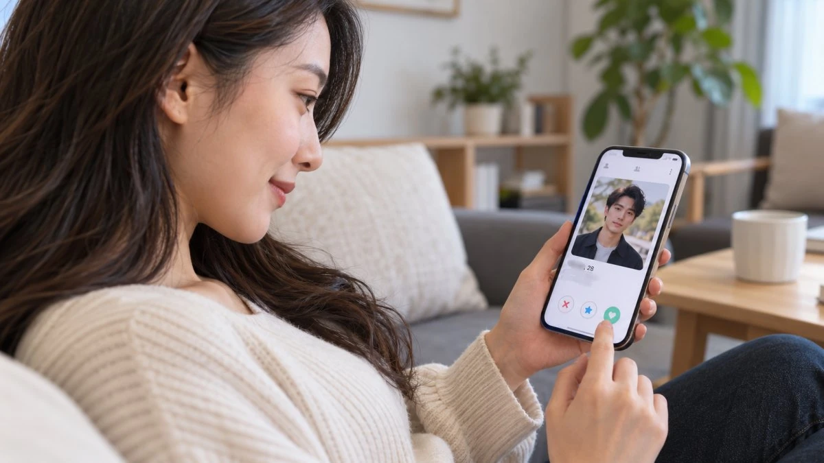 데이팅 앱을 사용하는 여성. 기사 이해를 돕기 위해 AI툴로 생성한 자료사진.