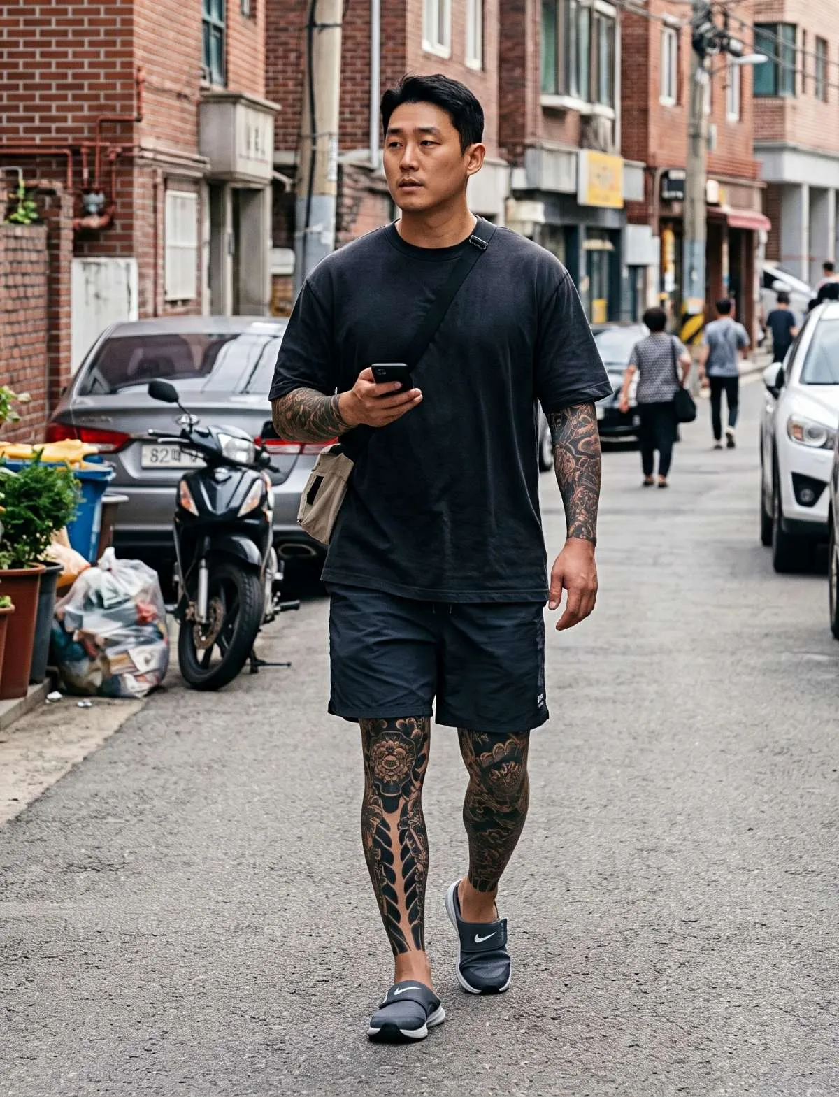 팔, 다리 등 온몸에 과도한 문신이 있는 남성. 기사 내용 토대로 AI툴 활용해 제작한 자료사진.