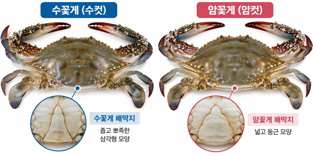 수꽃게(왼)와 암꽃게(우). 기사 이해를 돕기 위해 AI툴로 생성한 자료사진.