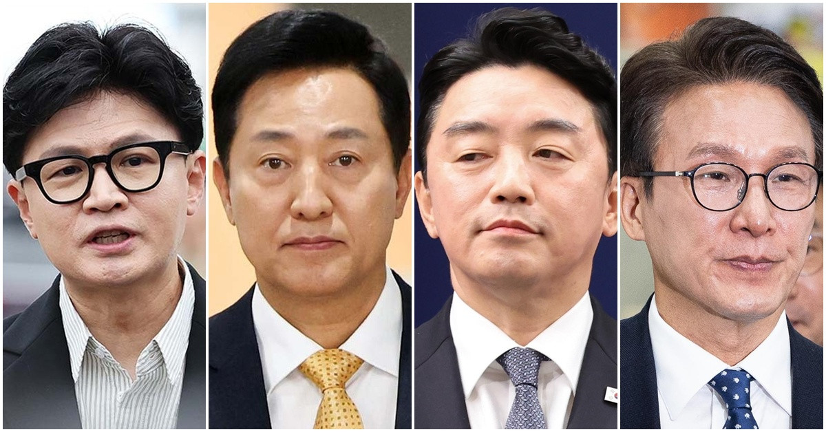 (왼쪽부터) 한동훈 무소속 의원, 오세훈 서울시장, 강훈석 전 대통령비서실장, 김민석 더불어민주당 대표. / 뉴스1