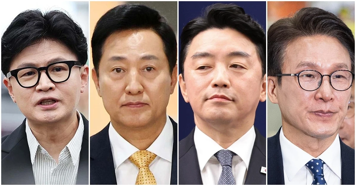 (왼쪽부터) 한동훈 무소속 의원, 오세훈 서울시장, 강훈석 전 대통령비서실장, 김민석 더불어민주당 대표. / 뉴스1
