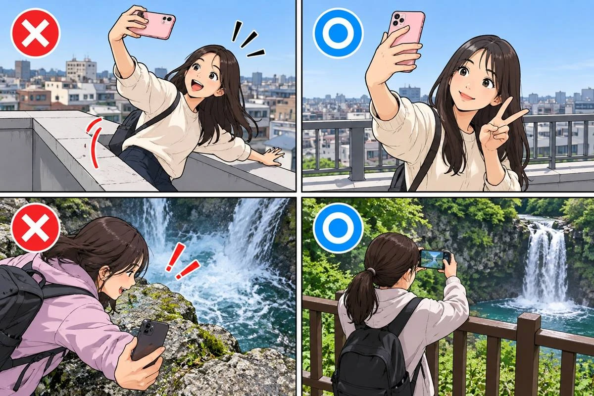 셀카 추락 사고 막기 위한 안전 수칙 / AI 생성 이미지