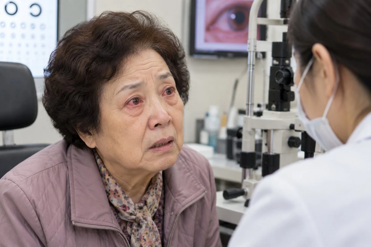눈이 충혈돼 안과를 찾은 사람. 기사 이해를 돕기 위해 AI툴로 생성한 자료사진.