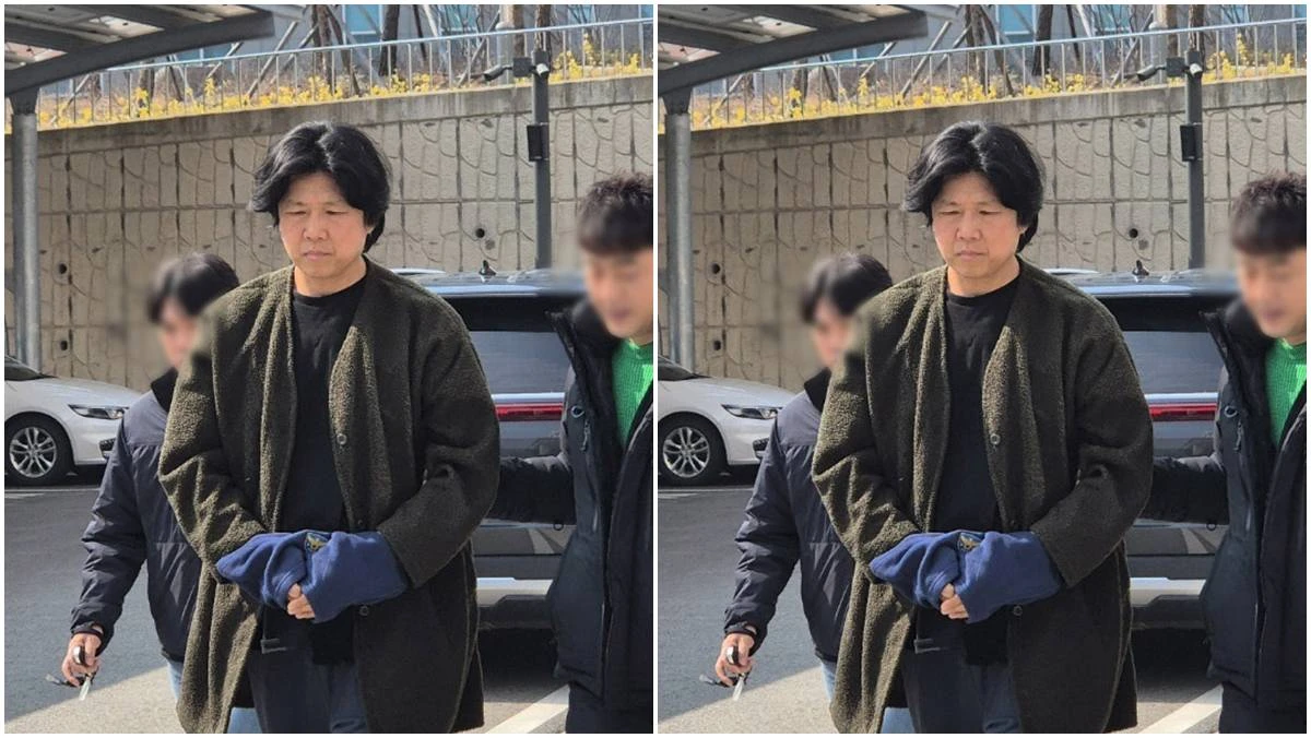 대마초를 소지하고 흡입한 혐의로 입건된 밴드 시나위 보컬 김바다 씨(54·본명 김정남)가 지난 3월 10일 오후 춘천지법 속초지원에서 열리는 구속 전 피의자 심문(영장실질심사)을 받기 위해 법정으로 이동하고 있다 / 뉴스1