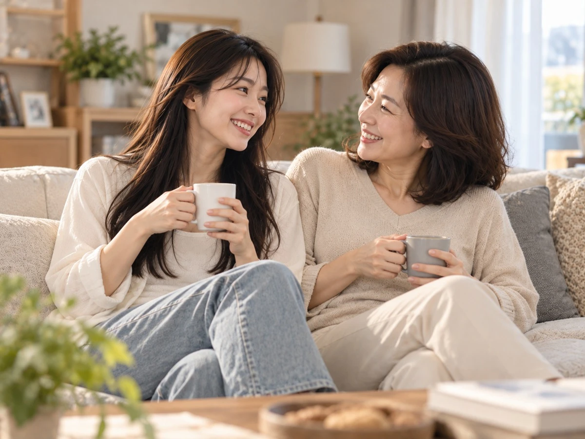 어머니와 행복한 시간을 보내는 여성 모습. 기사 이해를 돕기 위해 AI를 활용해 제작한 자료 사진