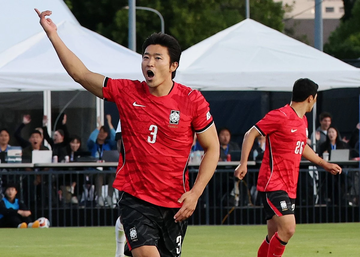 대한민국 축구대표팀 조규성이 지난 5월 미국 유타주 솔트레이크시티 브리검 영 대학교 BYU 사우스필드 경기장에서 2026 국제축구연맹(FIFA) 북중미 월드컵 앞두고 열린 대한민국과 트리니다드 토바고의 평가전에서 골을 넣고 기뻐하고 있다. / 뉴스1
